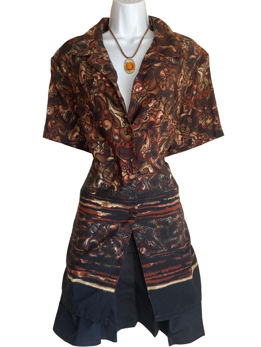 Vintage Prophecy Plus XL Brown Abstract Print Tunic Blouse Boho Whimsigoth Goth